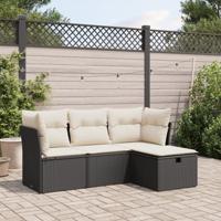 4-delige Loungeset met kussens poly rattan zwart - thumbnail