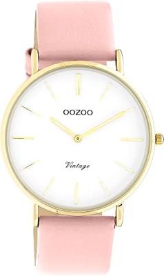OOZOO C20254 Horloge Vintage staal-leder goudkleurig-roze 40 mm