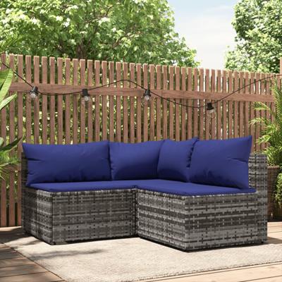3-delige Loungeset met kussens poly rattan grijs 3-delige Loungeset met kussens poly rattan grijs
