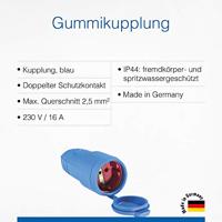 AS Schwabe 62411 Koppeling met randaarde Rubber 230 V Blauw IP44 - thumbnail