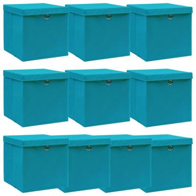 VidaXL Opbergboxen met deksel 10 st 32x32x32 cm stof babyblauw
