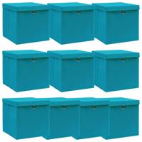 VidaXL Opbergboxen met deksel 10 st 32x32x32 cm stof babyblauw - thumbnail
