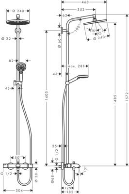Hansgrohe Crometta s 240 1jet showerpipe met badthermostaat chroom 27320000 - thumbnail
