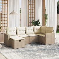 6-delige Loungeset met kussens poly rattan beige - thumbnail