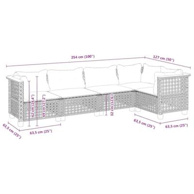 5-delige Loungeset met kussens poly rattan beige