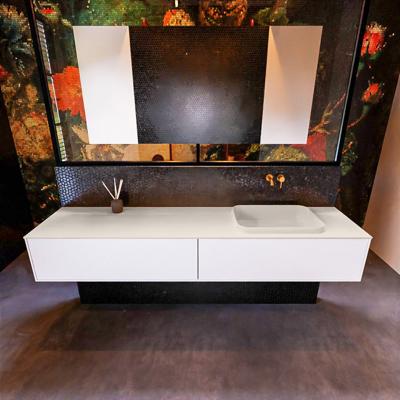 Badkamermeubelset Mondiaz Erin 200 cm met 2 Lades met RIDGE Wastafel Rechts Linen Zonder Kraangaten Greeploos Mat Talc