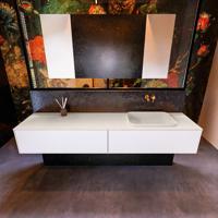 Badkamermeubelset Mondiaz Erin 200 cm met 2 Lades met RIDGE Wastafel Rechts Linen Zonder Kraangaten Greeploos Mat Talc - thumbnail