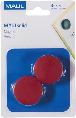 MAUL magneet Solid, 38 mm, trekkracht 2,5 kg, blister van 2 stuks, rood