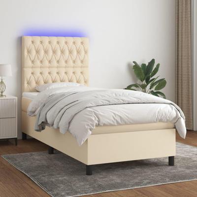 Boxspring met matras en LED stof crèmekleurig 100x200 cm