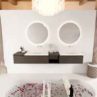 MONDIAZ BUKLA 240cm badmeubel met open module 40 rechts kleur Dark Brown met 3 lades. Wastafel CLOUD dubbel 0 kraangaten kleur Talc. - thumbnail