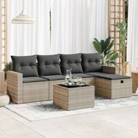 6-delige Loungeset met kussens poly rattan lichtgrijs - thumbnail
