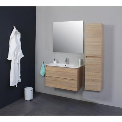 Badkamermeubel Boss & Wessing Pepper Wastafel Porselein Incl Spiegel En Kraangat 80x55x46 cm Eiken Boss & Wessing