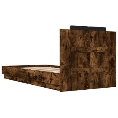 Bedframe met hoofdeinde bewerkt hout gerookt eiken 120x190 cm - thumbnail