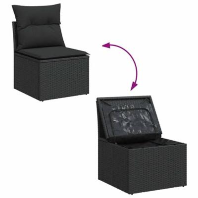 10-delige Loungeset met kussens poly rattan zwart