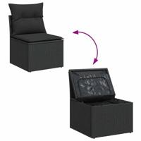 11-delige Loungeset met kussens poly rattan zwart - thumbnail