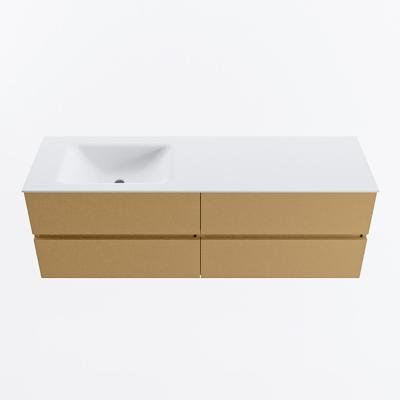 MONDIAZ VICA 150cm badmeubel onderkast Oro 4 lades. Wastafel CLOUD links 1 kraangat, kleur Talc.