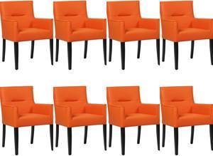 Set van 8 Oranje leren landelijke eetkamerstoelen Look - Toledo Leer Orange (oranje leer)