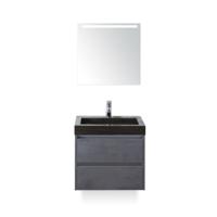 Dante Badmeubelset 60 cm - Beton Antraciet - Wastafel Hardsteen Wit Lucca - met Sence Spiegel - thumbnail