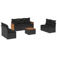8-delige Loungeset met kussens poly rattan zwart - thumbnail