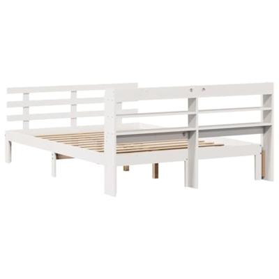 Bedframe met hoofdbord massief grenenhout wit 135x190 cm