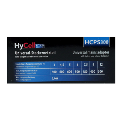 HyCell 1201-0005 home charger, einstellbar 3 V/DC, 4.5 V/DC, 5 V/DC, 6 V/DC, 7.5 V/DC, 9 V/DC, 12