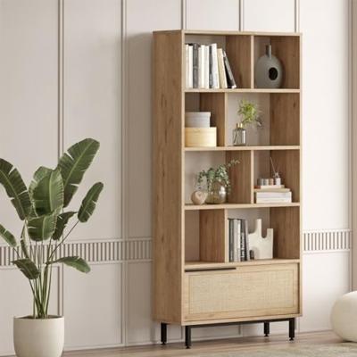 Calicosy - Boekenkast met 1 deur - Eikenlook en rotanprint - H175,6 cm