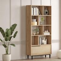 Calicosy - Boekenkast met 1 deur - Eikenlook en rotanprint - H175,6 cm - thumbnail