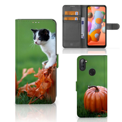 Samsung Galaxy M11 | A11 | Telefoonhoesje | Met pasjeshouder | Kitten