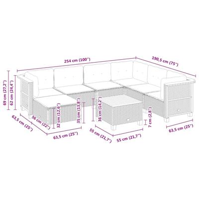 7-delige Loungeset met kussens poly rattan beige