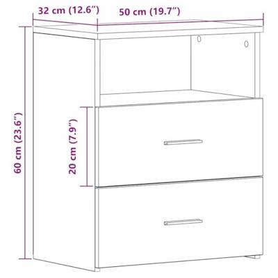 Nachtkastje 2 pcs Zwart Eiken 50 x 32 x 60cm Bewerkt hout
