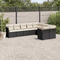 9-delige Loungeset met kussens poly rattan zwart - thumbnail