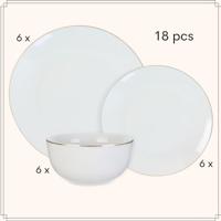 OTIX Serviesset Bordenset 6 persoons 18-delig Wit met Gouden rand P... - thumbnail
