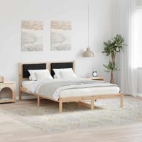 Bedframe met hoofdeinde Zwart 140 x 200 cm Massief grenenhout - thumbnail