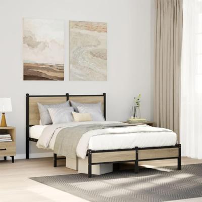 Bedframe met hoofdbord metaal sonoma eikenkleurig 120x200 cm