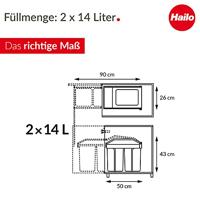Hailo inbouw afvalemmer multi-box duo maat l 2x14 l crème 3659-001 - thumbnail