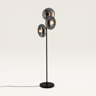 Staande lamp Virello vetro fumé l - Metalen zwarte staander die drie bollen van geribbeld rookglas draagt - Zonder lichtbron Staande lamp Virello vetro fumé l - Metalen zwarte staander die drie bollen van geribbeld rookglas draagt - Zonder lichtbron