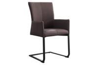 Moderne sledestoel SAMSON taupe grijs echt leer met armleuningen en metalen frame - 45175 - thumbnail