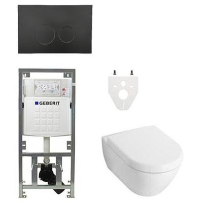 Villeroy Boch Subway 2.0 DirectFlush Toiletset - geberit reservoir - bedieningsplaat ronde knoppen - softclose - mat zwart 0701131/SW706188/0124060/GA26028