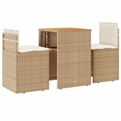 3-delige Bistroset met kussens poly rattan beige - thumbnail