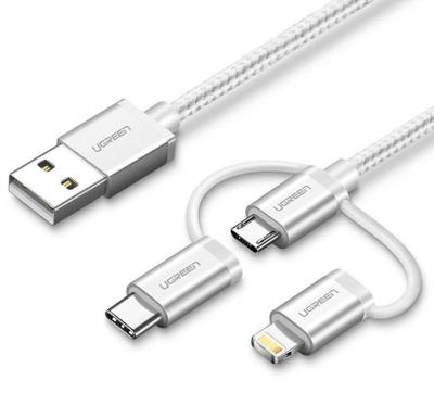 UGREEN 50203 USB-kabel USB 2.0 USB-A stekker, USB-C stekker, USB-micro-B stekker, Apple Lightning stekker 1.5 m Wit