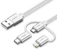 UGREEN 50203 USB-kabel USB 2.0 USB-A stekker, USB-C stekker, USB-micro-B stekker, Apple Lightning stekker 1.5 m Wit - thumbnail