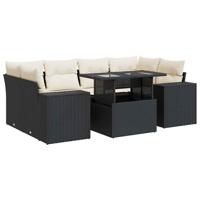 7-delige Loungeset met kussens poly rattan zwart - thumbnail