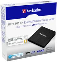 Verbatim External Ultra HD 4K Externe Blu-ray brander 4K-video-ondersteuning Retail USB-C 3.2 Gen 1 Zwart - thumbnail