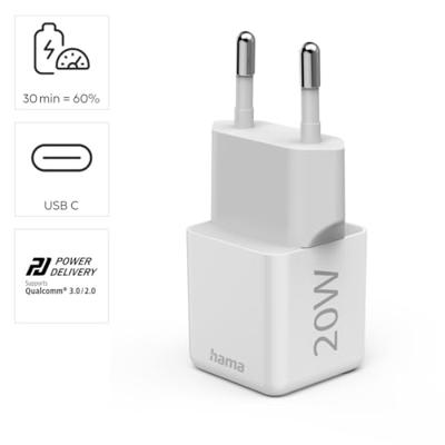Hama Fast Charger USB-C PD/Qualcomm® Super-Mini Charger 20 W Oplader Wit - thumbnail