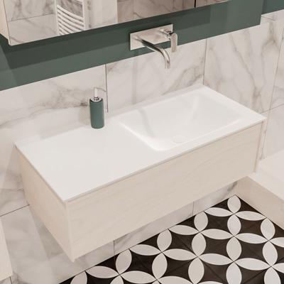 Mondiaz Lush Cloud badmeubel underlayment 100 cm 1 lade solid surface enkele spoelbak rechts zonder kraangat