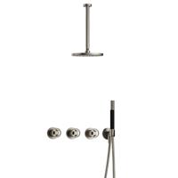 Hotbath Cobber IBSW70 Regendoucheset inbouw - 30cm plafondarm - 20cm ronde hoofddouche - staafhanddouche - Geborsteld nikkel IBSW70GN3 - thumbnail