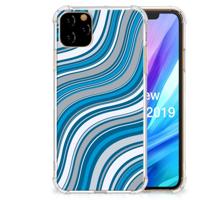 Apple iPhone 11 Pro Max Doorzichtige Silicone Hoesje Waves Blue - thumbnail