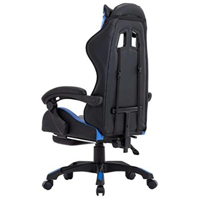 Racestoel met voetensteun kunstleer blauw en zwart