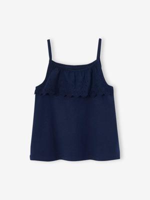 Meisjeshemdje met franjes in Engels borduurwerk marineblauw