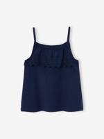 Meisjeshemdje met franjes in Engels borduurwerk marineblauw - thumbnail